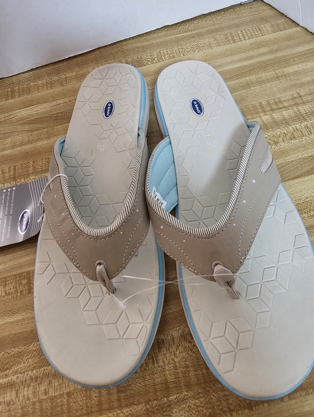 Dr. Scholl's Advanced Comfort Sandals Women's XL 11-12 Beige Flip Flops Aqua New